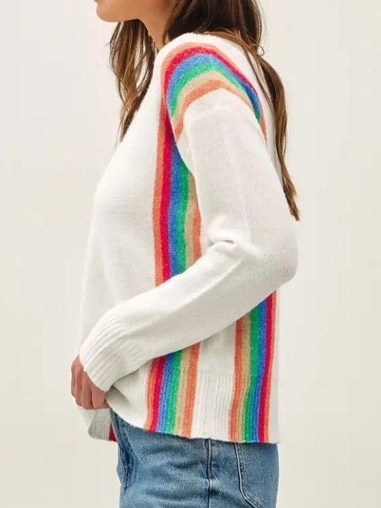 Wool Vertical Rainbow Striped Sweater