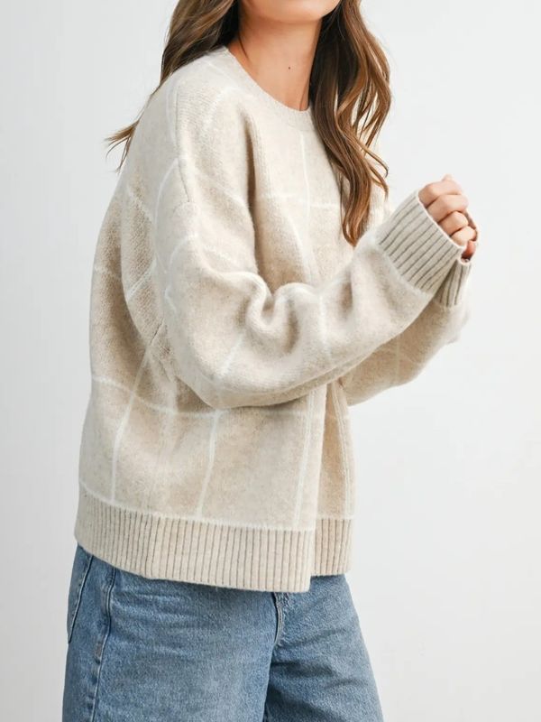 Checkered Crew Neck Knit Sweater Two Color Options