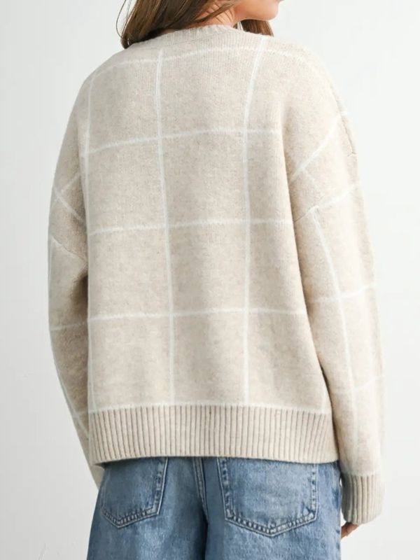 Checkered Crew Neck Knit Sweater Two Color Options