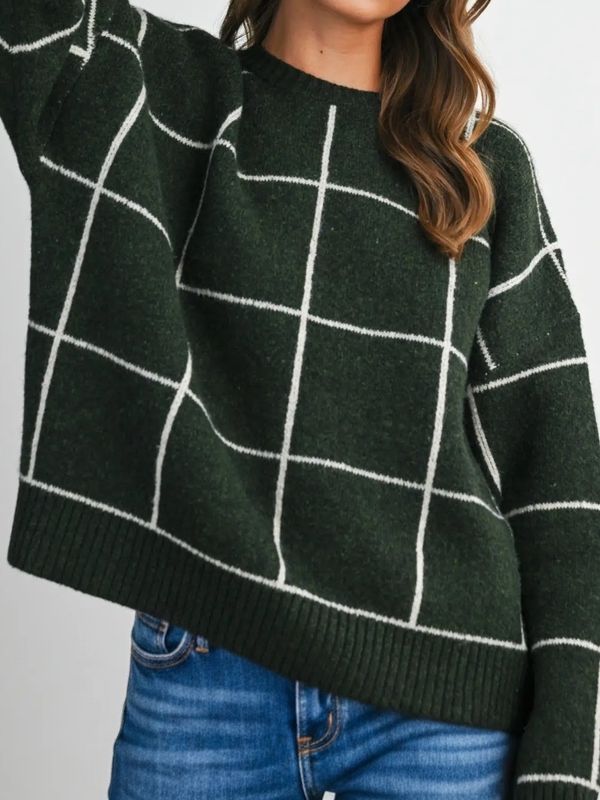 Checkered Olive Sweater Two Color Options