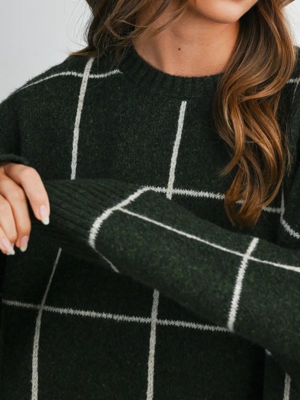 Checkered Olive Sweater Two Color Options