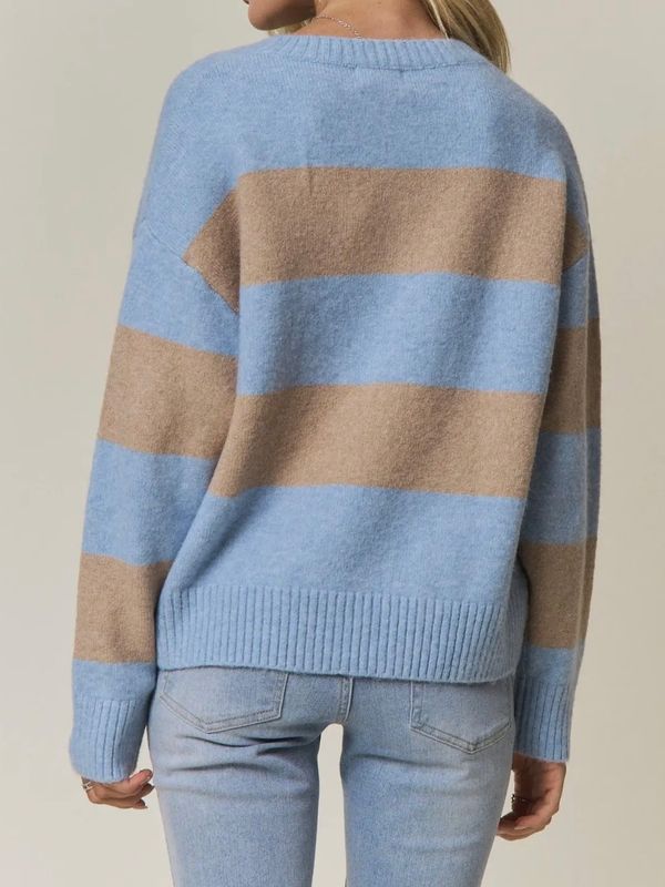 Cozy Striped Sweater - Blue/Taupe