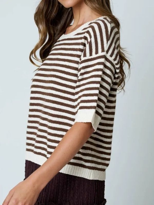 Stripe Short Sleeve Sweater