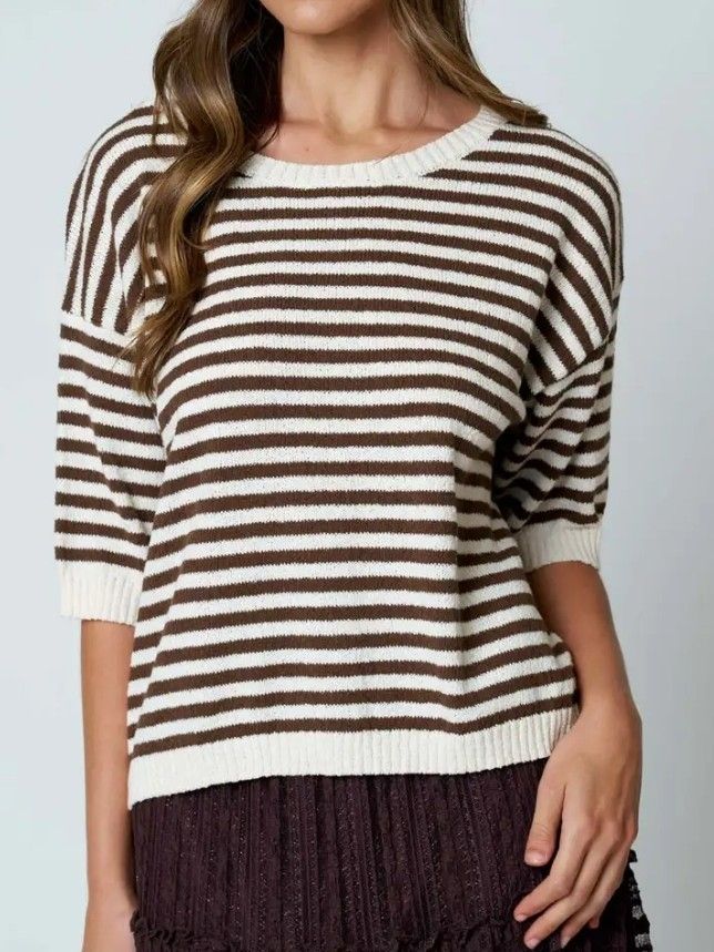 Stripe Short Sleeve Sweater