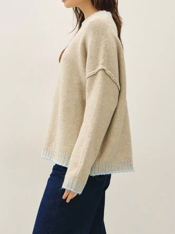 Color Stitching Sweater - Oatmeal