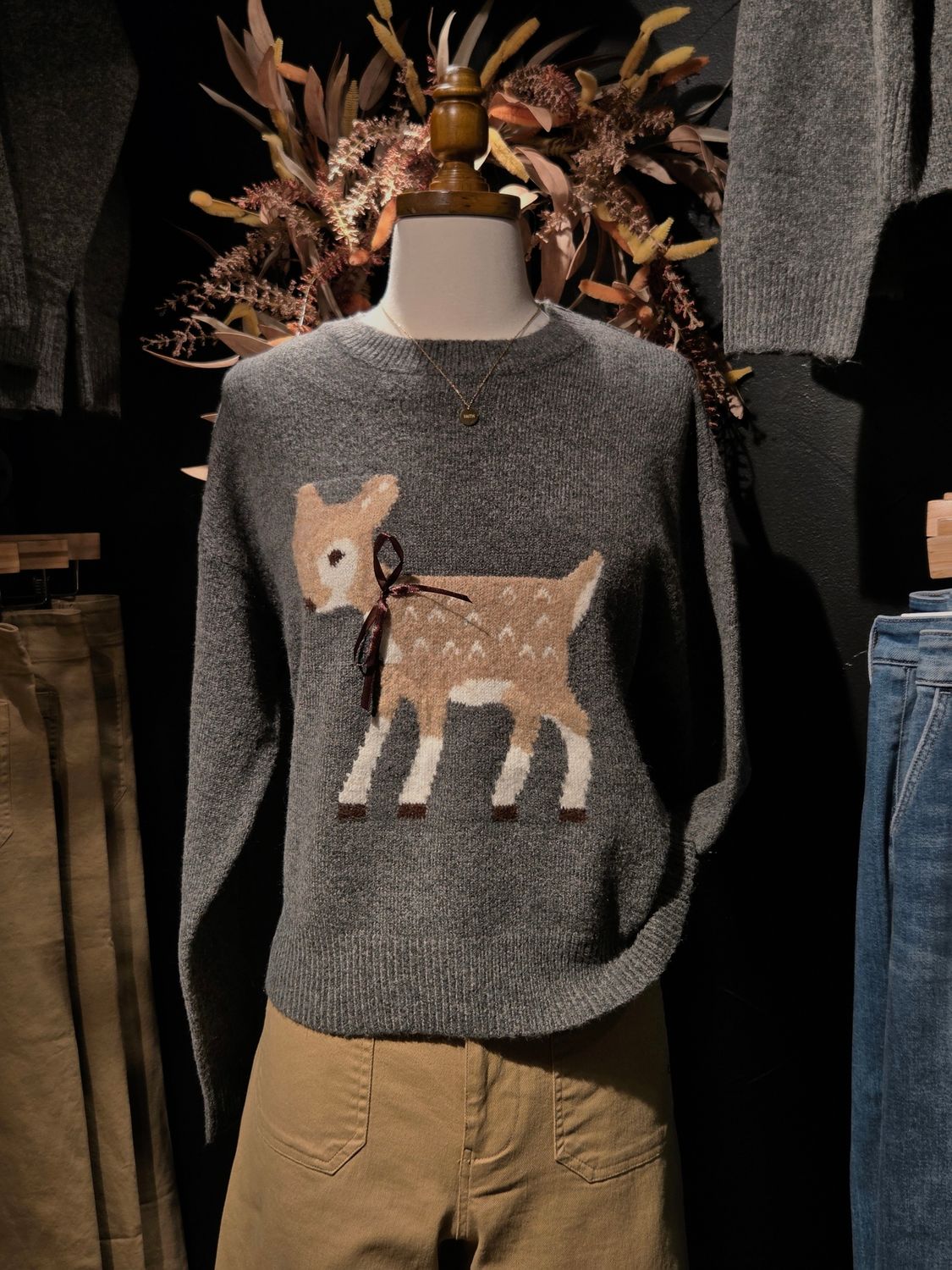 Ribbon Bow Fawn Sweater