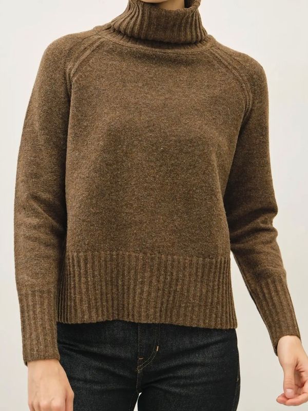 Wide Rib Trim Turtleneck Sweater