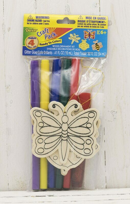 Craft Wood Cutout Ornament Kit Includes Markers & Glitter-Bugs