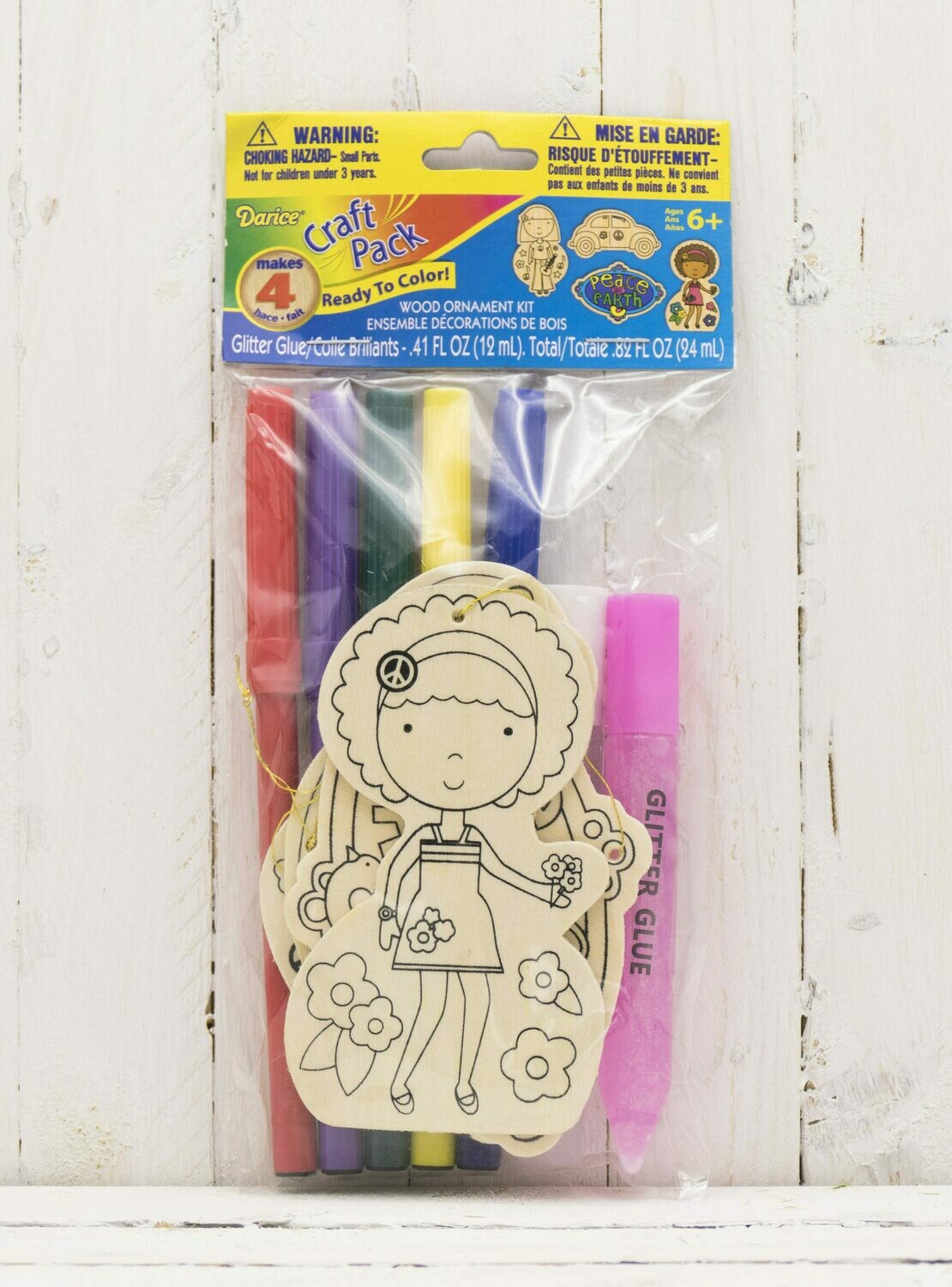 Craft Wood Cutout Ornament Kit Includes Markers & Glitter-Girl