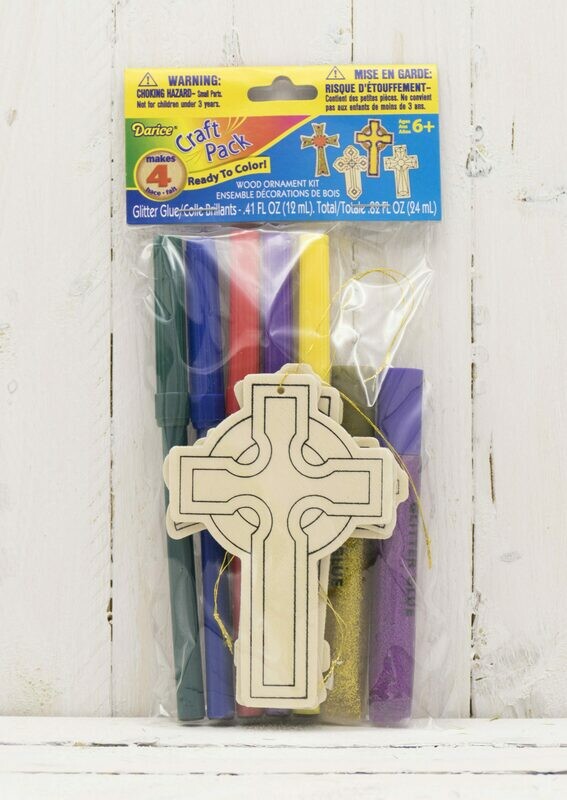 Craft Wood Cutout Ornament Kit Includes Markers & Glitter-Cross