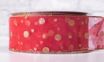 Christmas Ribbon 2 1/2 Inches x 40 Yards Red With Gold Dots