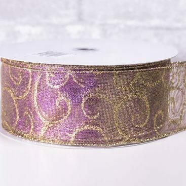 Christmas Ribbon 2 1/2 Inch wide x 40 yards Purple with Gold Pattern