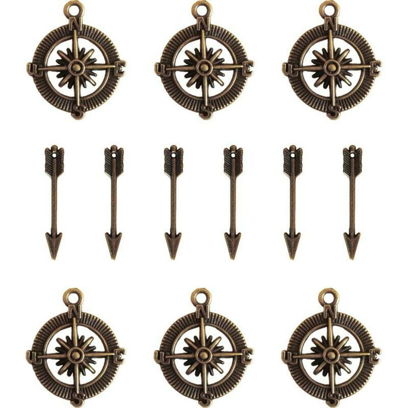 Vintage Compass & Mini Arrow Charms- Ken Oliver Embellishments (12pc)