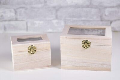 Nesting Wood Boxes With Hinges. Set of Two With Glass Lids. (Square)
