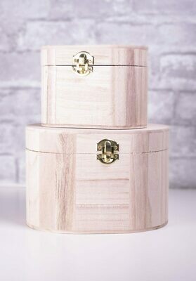 Nesting Wood Boxes With Hinges. Oval Set of Two. Nesting Wood Boxes With Hinges. Oval Set of Two.