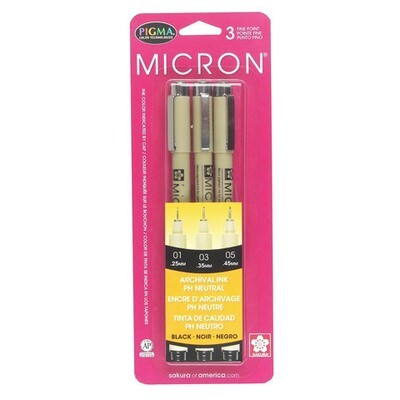 Micron Pigma Pen 3 pc. set 01(.25mm), 03(.35mm), 05(.45mm)
