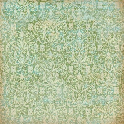 Blue and Green Damask Paper 12 x 12