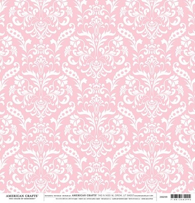 Light Pink Floral Damask Paper 12 x 12- 2 sided