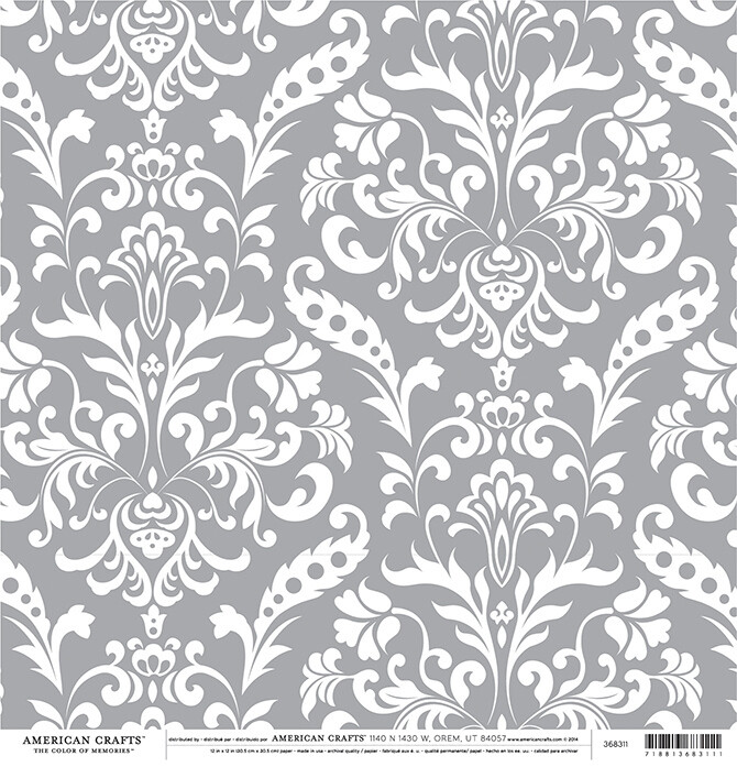 American Crafts Paper- Grey Damask 2 sided 12 x 12