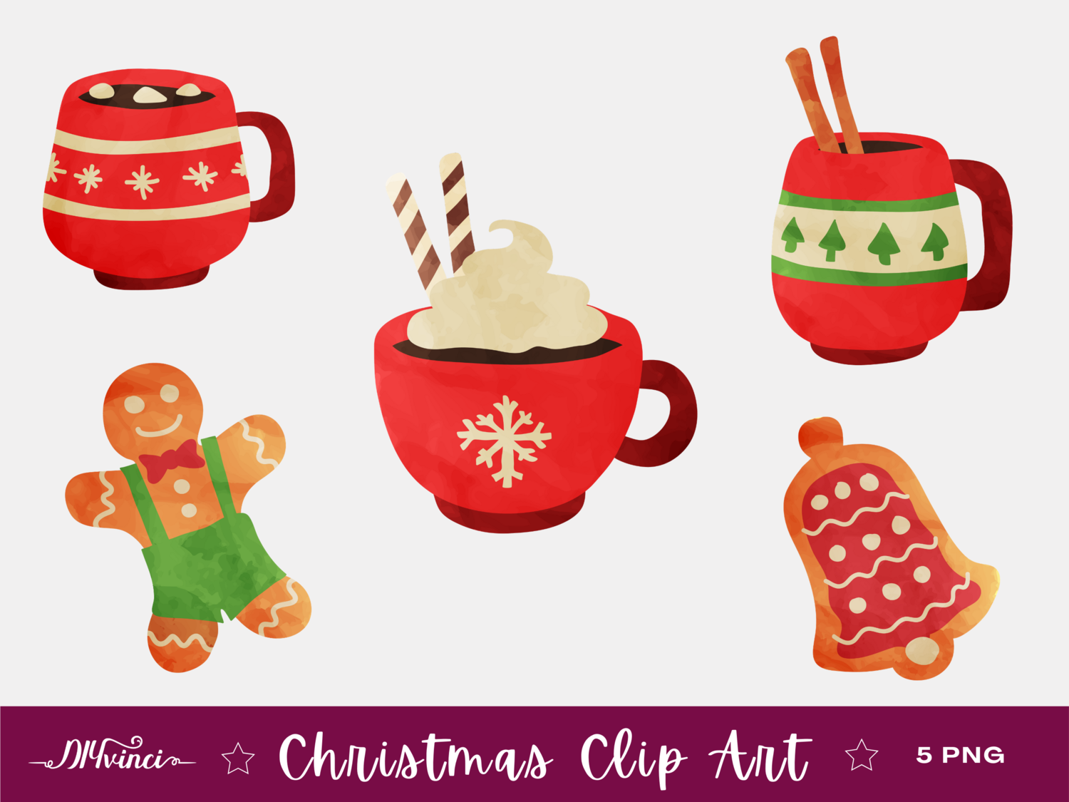 Christmas Clipart Hot Chocolate & Cookies - PNG - Personal and Commercial Use