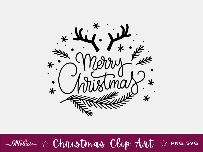 Merry Christmas Antlers Clipart Design - SVG & PNG - Personal and Commercial Use