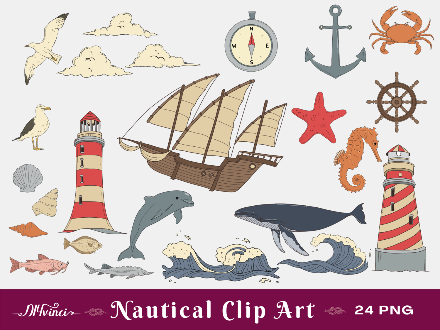 Nautical Clip Art - 24 PNG - Personal & Commercial Use