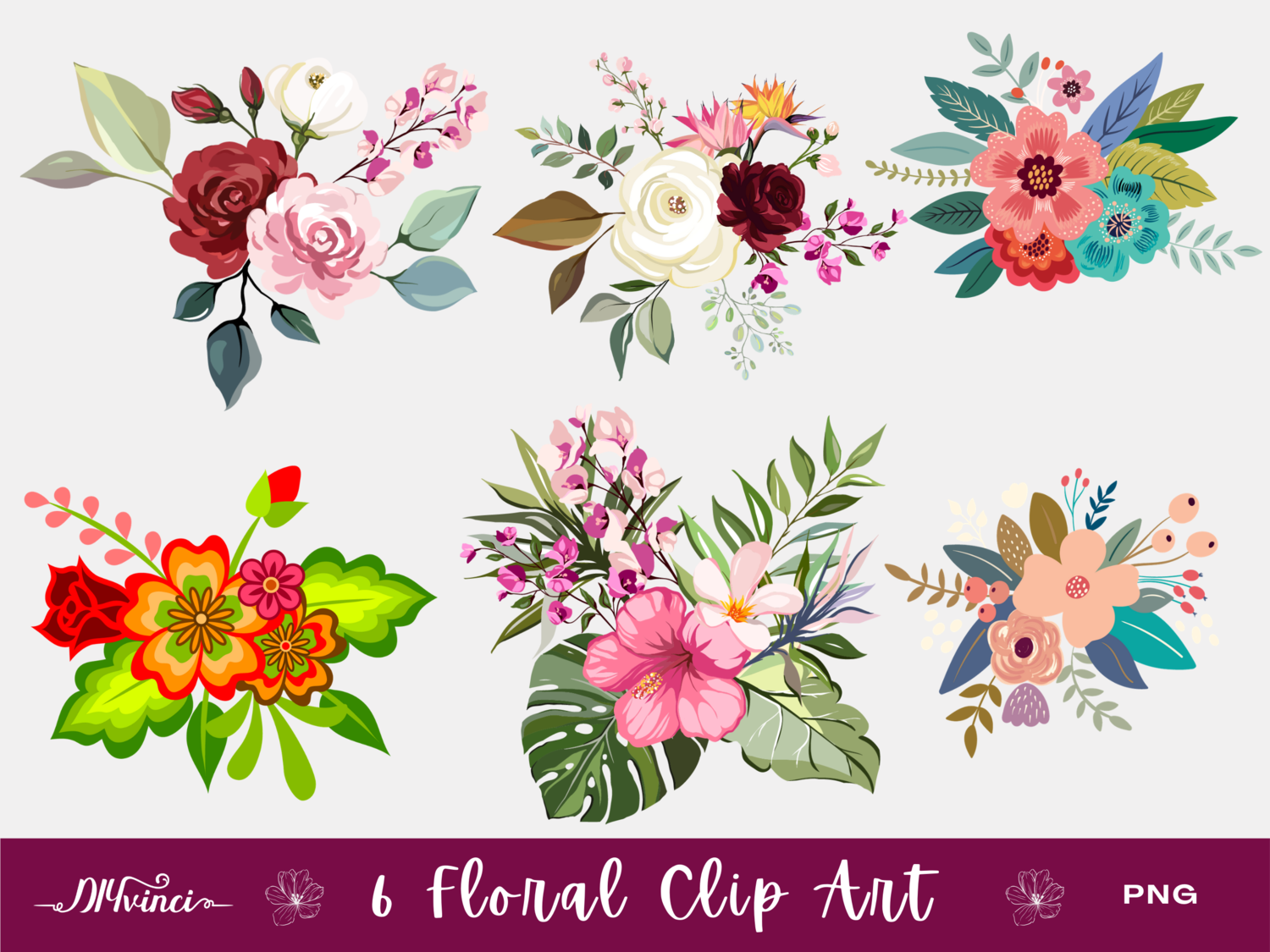 6 Floral Clip Art - PNG - Personal & Commercial Use