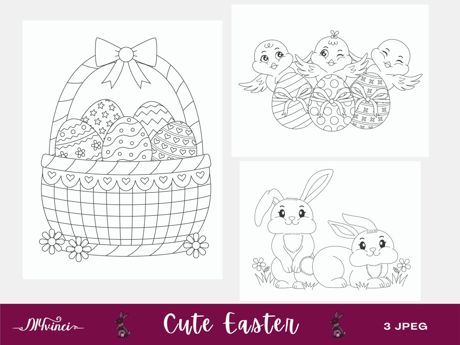 3 Printable Cute Easter Coloring Pages - JPEG - Personal & Commercial Use 3 Printable Cute Easter Coloring Pages - JPEG - Personal & Commercial Use