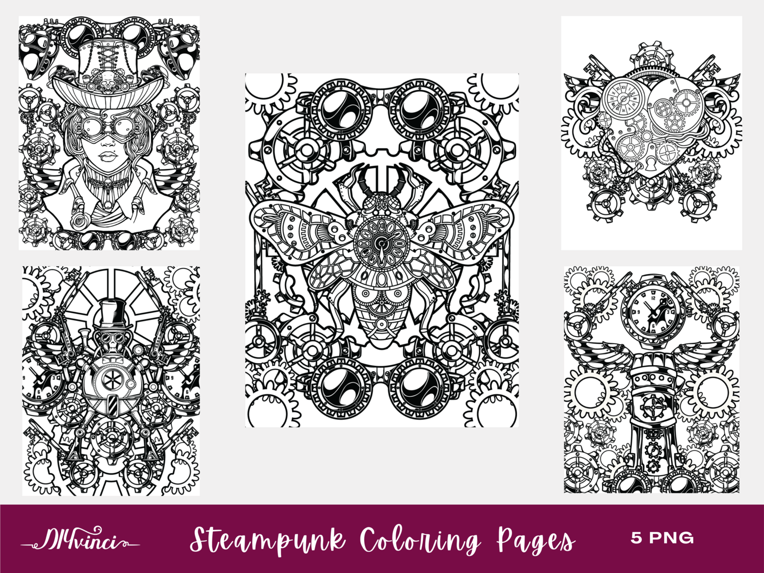 5 Steampunk Printable Coloring Pages - PNG - Personal and Commercial Use 5 Steampunk Printable Coloring Pages - PNG - Personal and Commercial Use