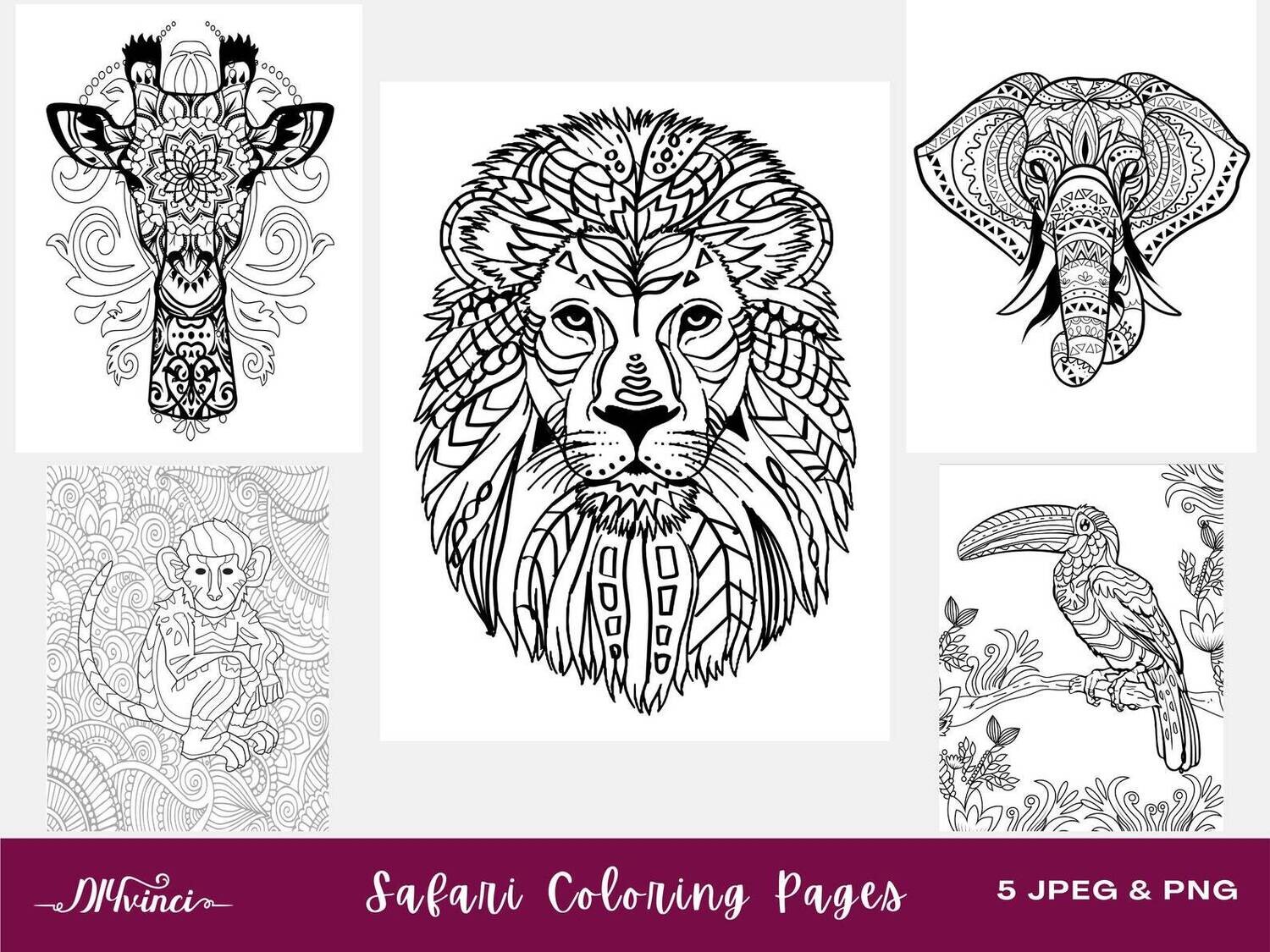 Safari Printable Coloring Pages   20 JPEG & PNG   Personal and Commercial Use