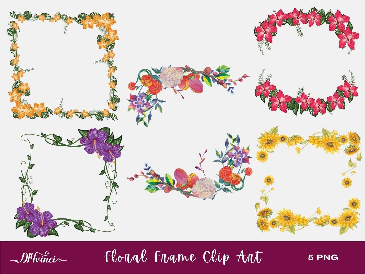 Floral Frame Clip Art - 5 PNG - Personal & Commercial Use