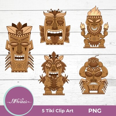 5 Tiki Clip Art - PNG - Personal & Commercial Use