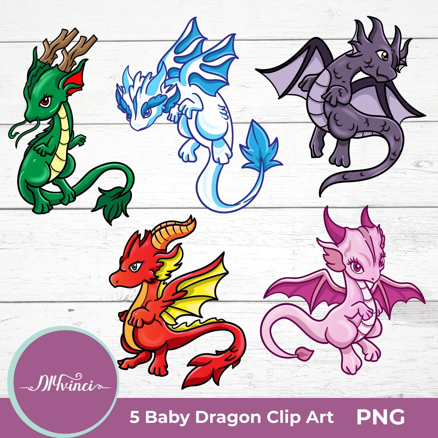 5 Baby Dragon Clip Art - PNG - Personal & Commercial Use