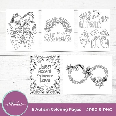 Autism Acceptance/Awareness Coloring Pages - JPEG & PNG - Personal Use