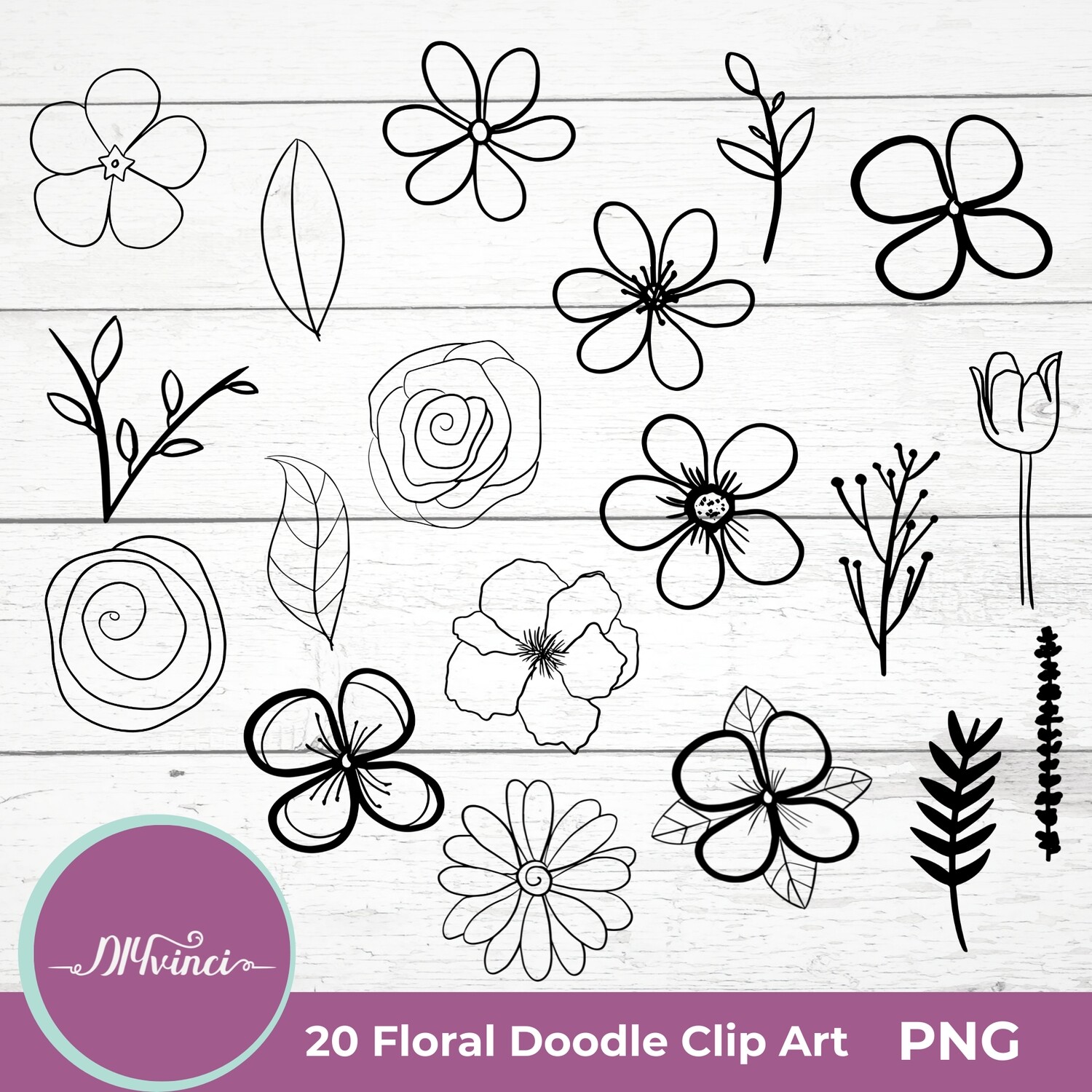 Floral Doodle Clip Art - 20 PNG - Personal & Commercial Use