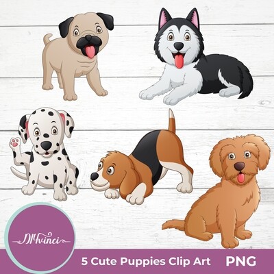 5 Cute Puppy Clip Art - PNG - Personal & Commercial Use