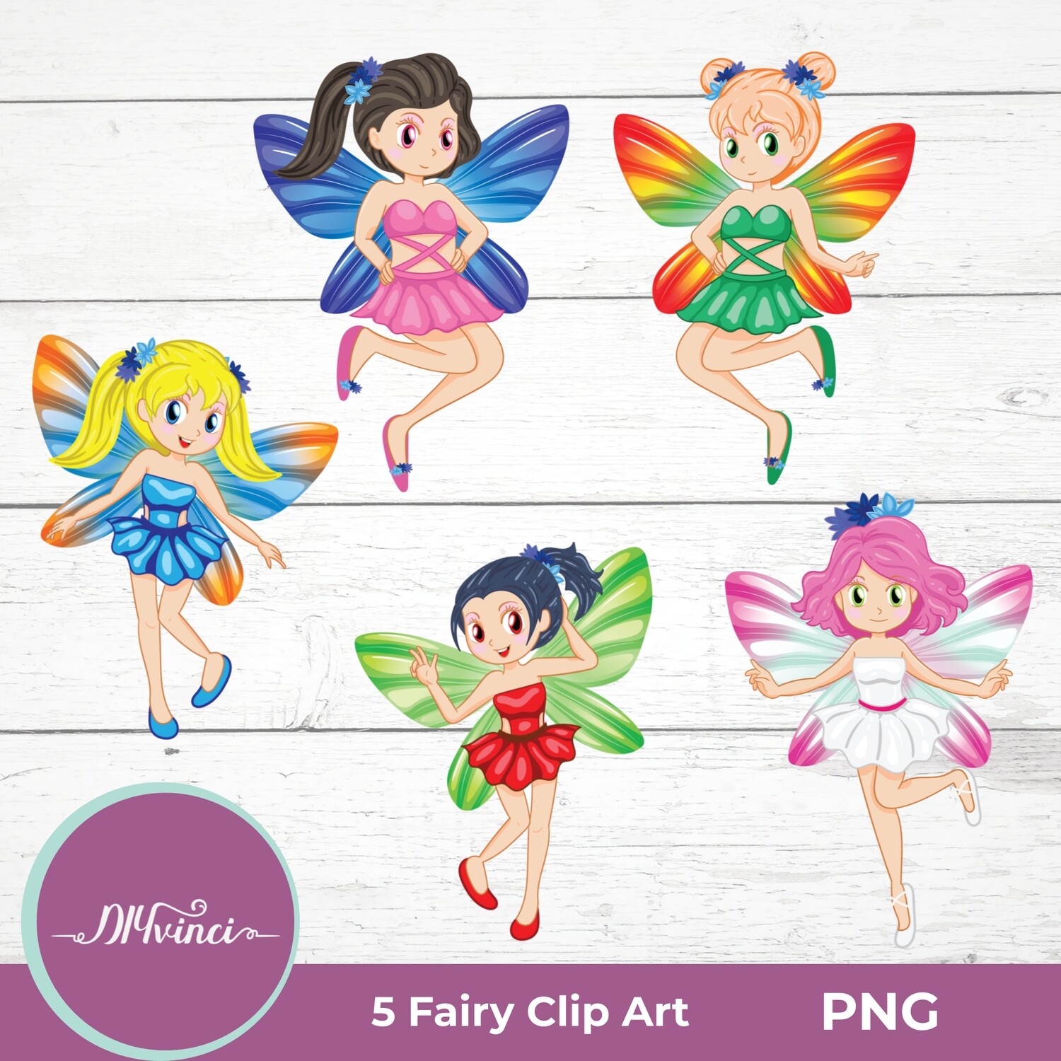 5 Fairy Clip Art - PNG - Personal & Commercial Use