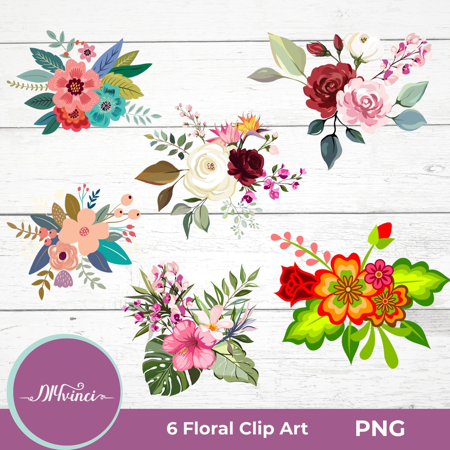 6 Floral Clip Art - PNG - Personal & Commercial Use