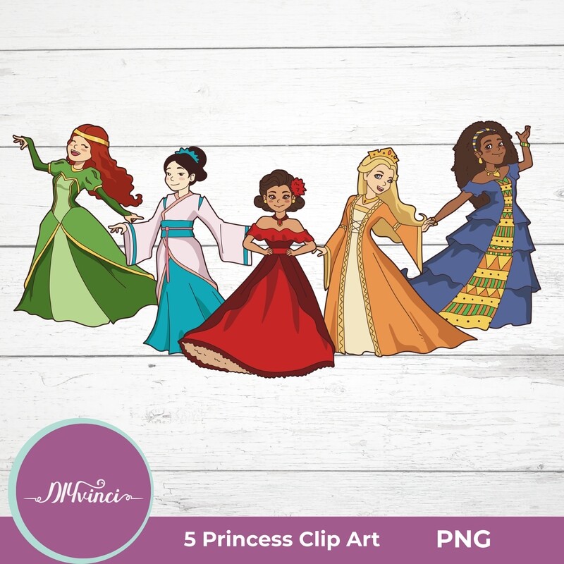 5 Princess Clip Art - PNG - Personal & Commercial Use