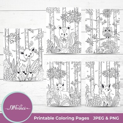 5 Printable Forest Coloring Pages - JPEG and PNG - Personal & Commercial Use