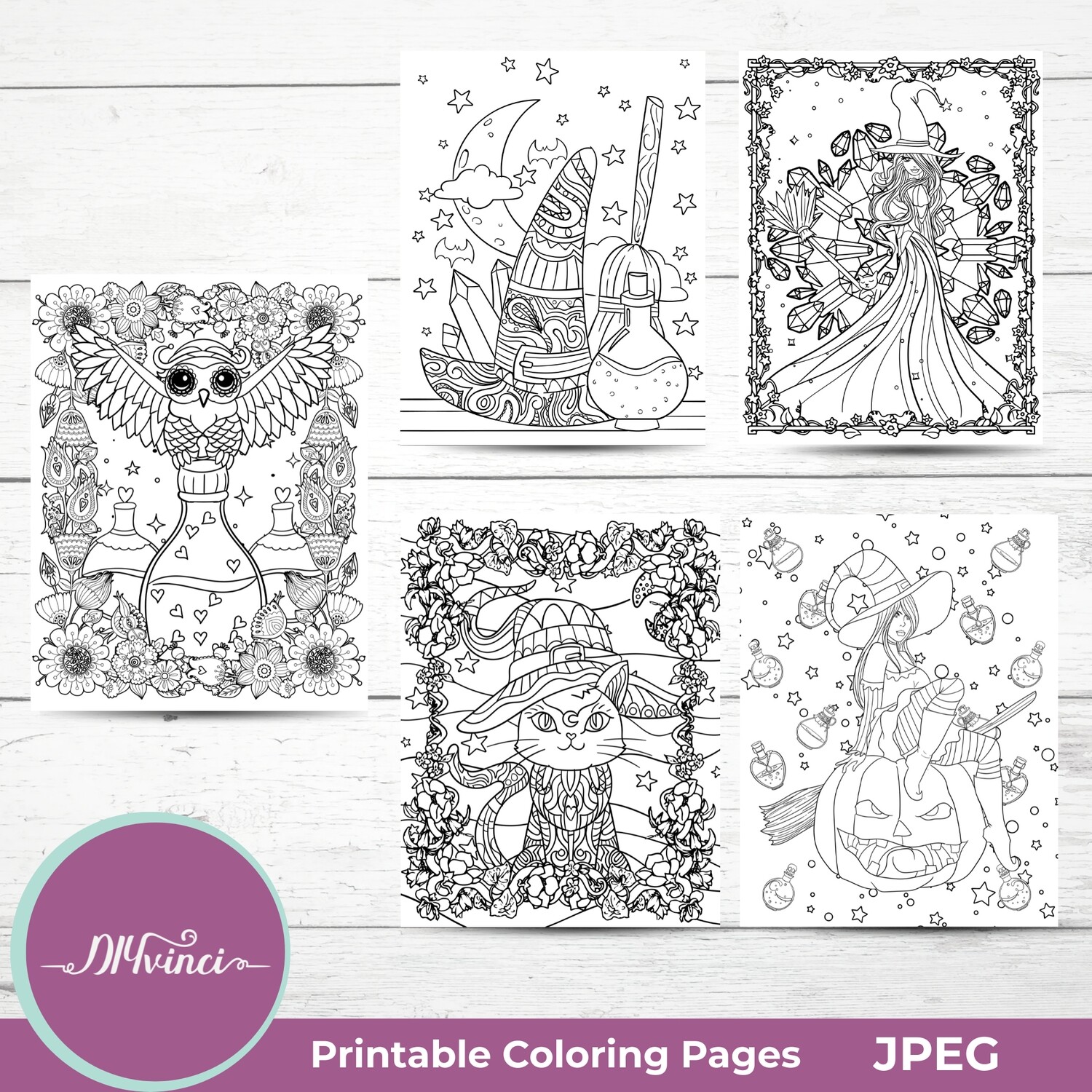 Printable Magical/Witch Coloring Pages - 5 JPEG - Personal & Commercial Use