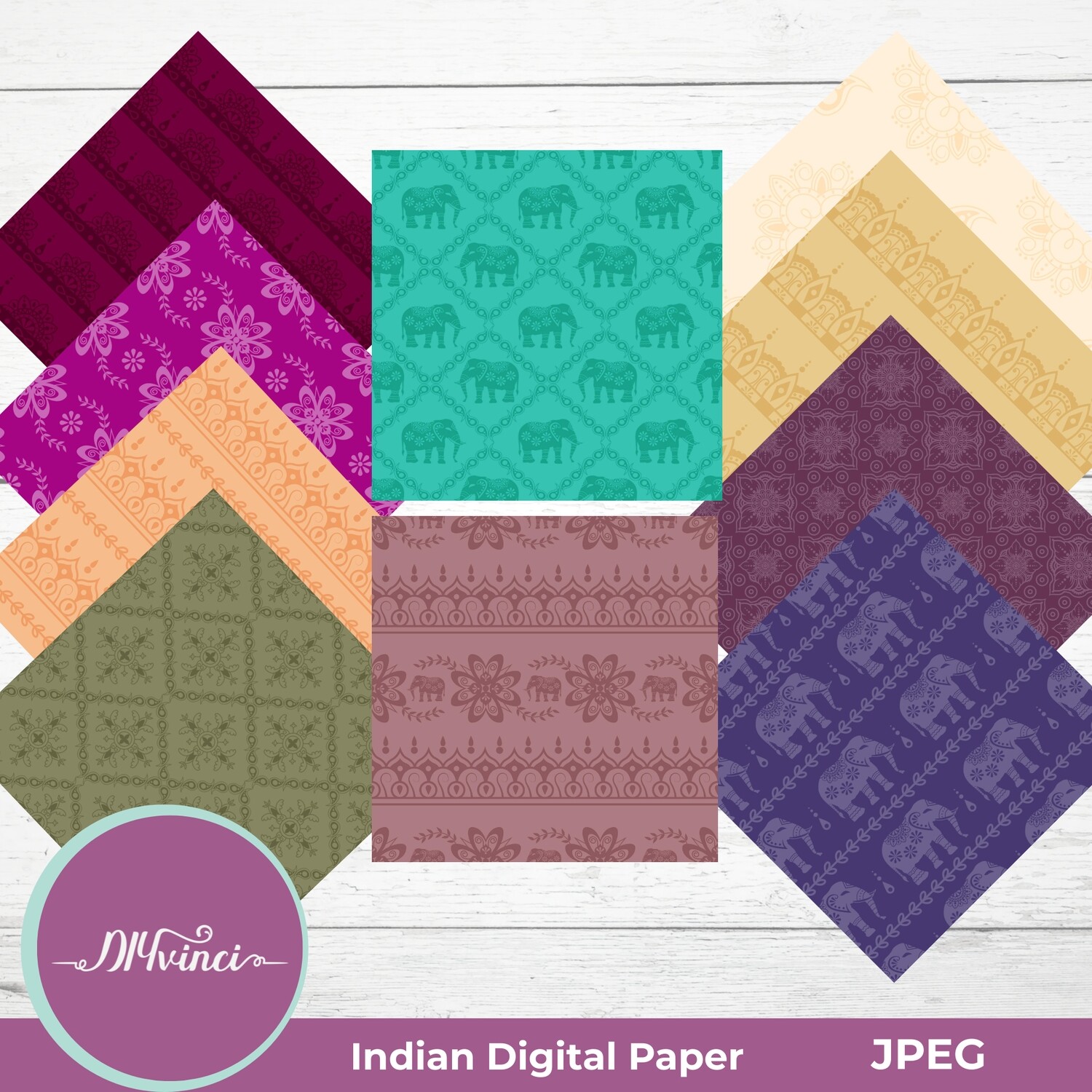 Seamless Indian Style Digital Paper Pack - 10 JPEG - Personal & Commercial Use