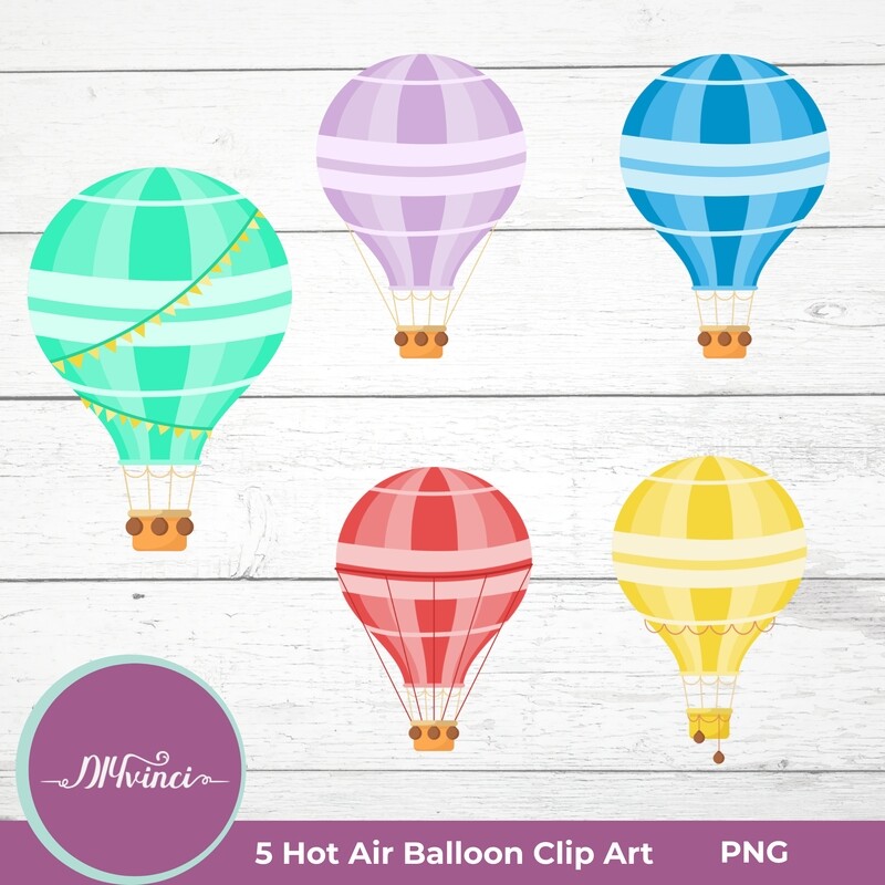 5 Hot Air Balloons Clip Art - PNG - Personal & Commercial Use