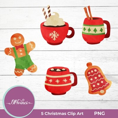 Christmas Clipart Hot Chocolate & Cookies - PNG - Personal and Commercial Use