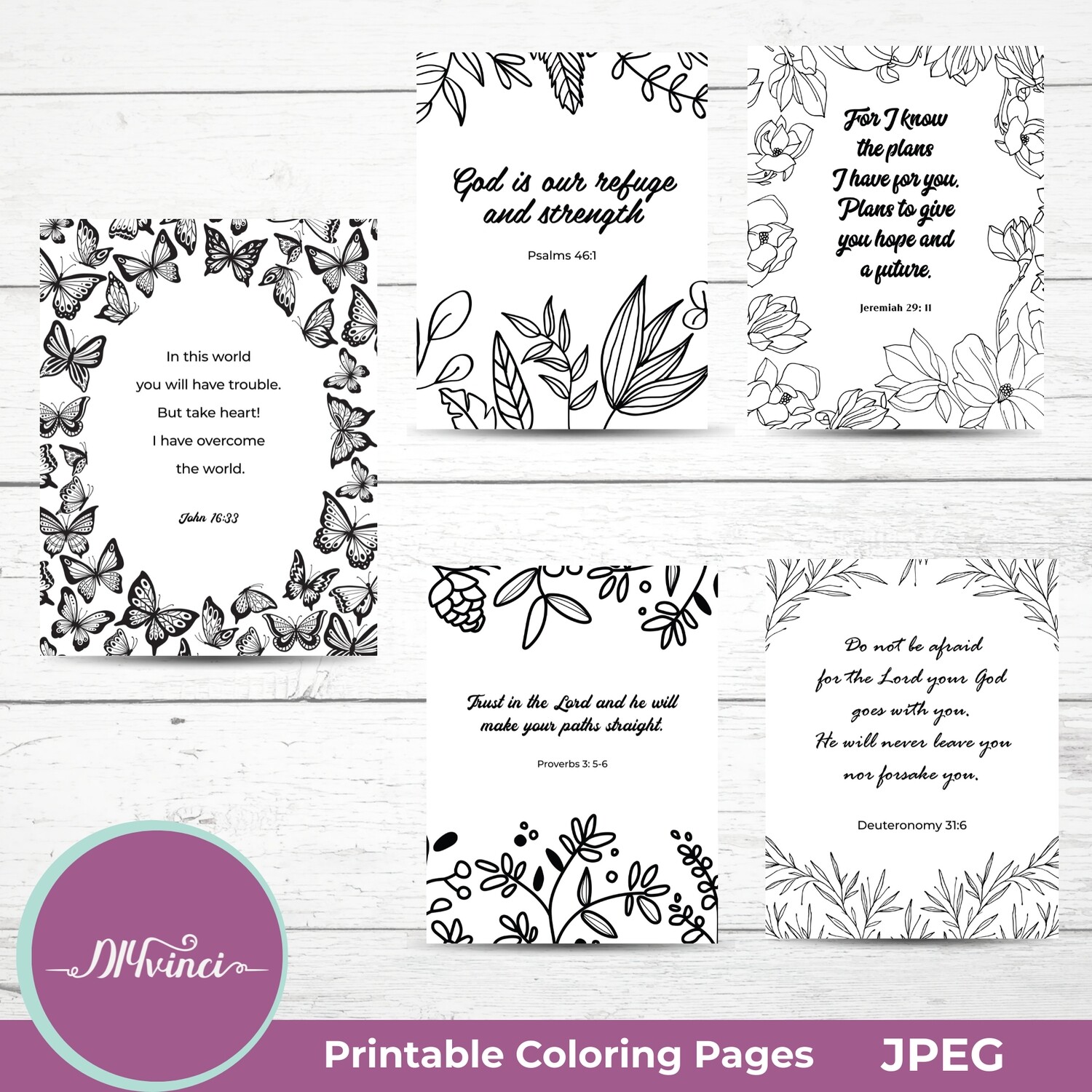 Printable Bible Verse Coloring Pages - 5 JPEG - Personal & Commercial Use