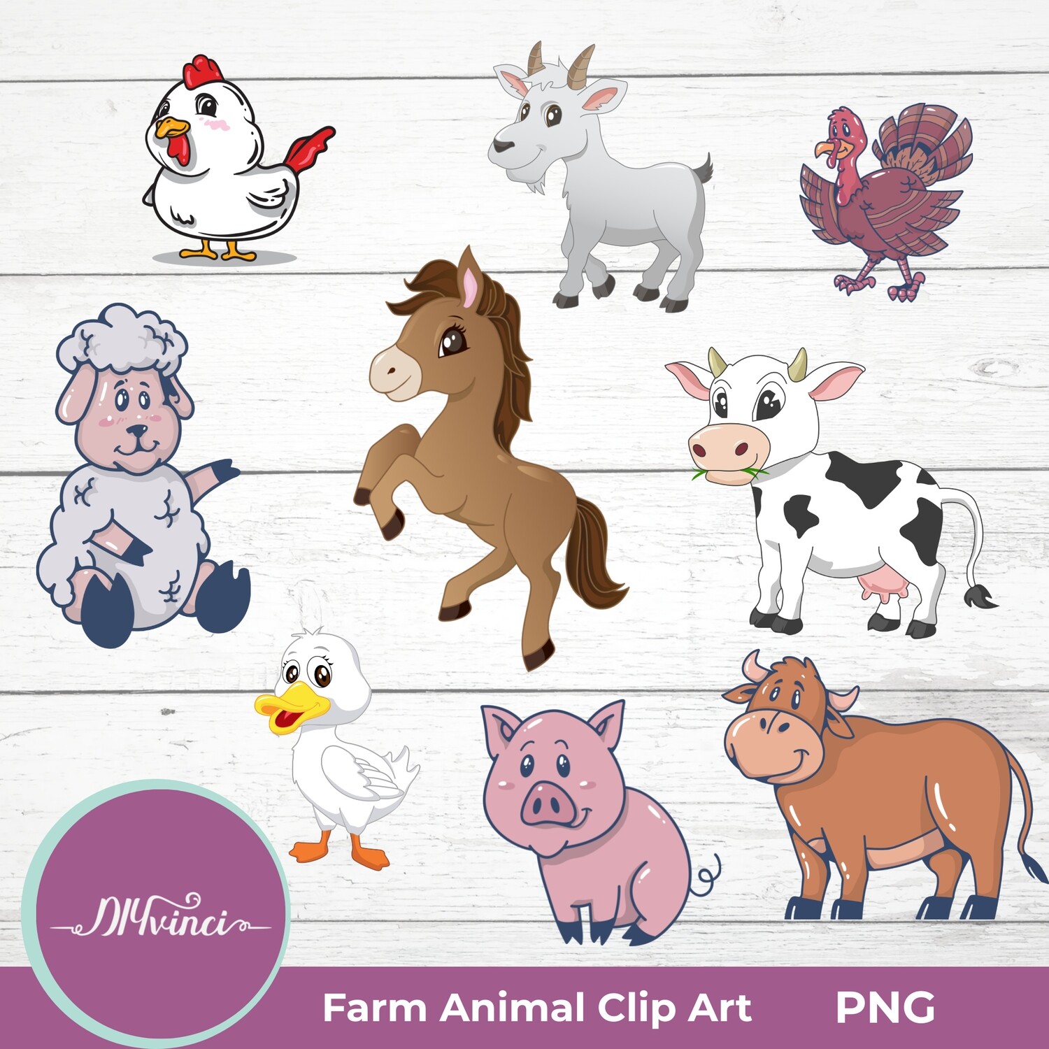 Cute Farm Animals Clip Art - 9 PNG - Personal & Commercial Use - Store -  DIYvinci