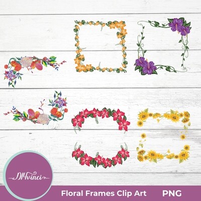 Floral Frame Clip Art - 5 PNG - Personal & Commercial Use