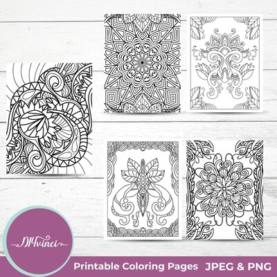 Printable Abstract Coloring Pages - 5 JPEG and PNG - Personal & Commercial Use