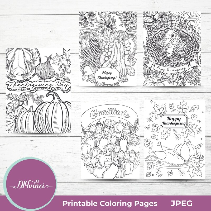 Printable Thanksgiving Coloring Pages - 5 JPEG - Personal & Commercial Use