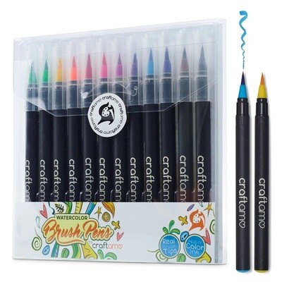 Craftamo Watercolor Brush Pens with real Brush Tips 12 piece set